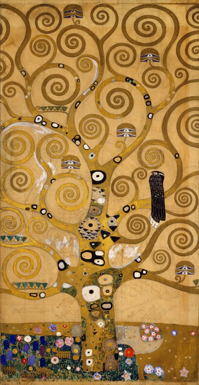 Livets träd (Stoclet Frieze) detalj på vänster sida, ca 1905-09 (tempera & akvarell) av Gustav Klimt