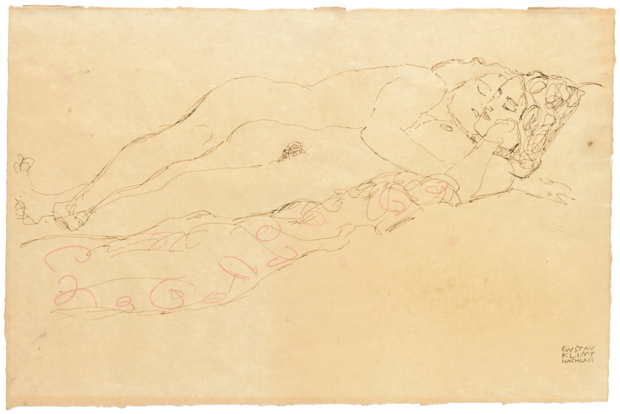 Två liggande nakenbilder, ca 1913 av Gustav Klimt