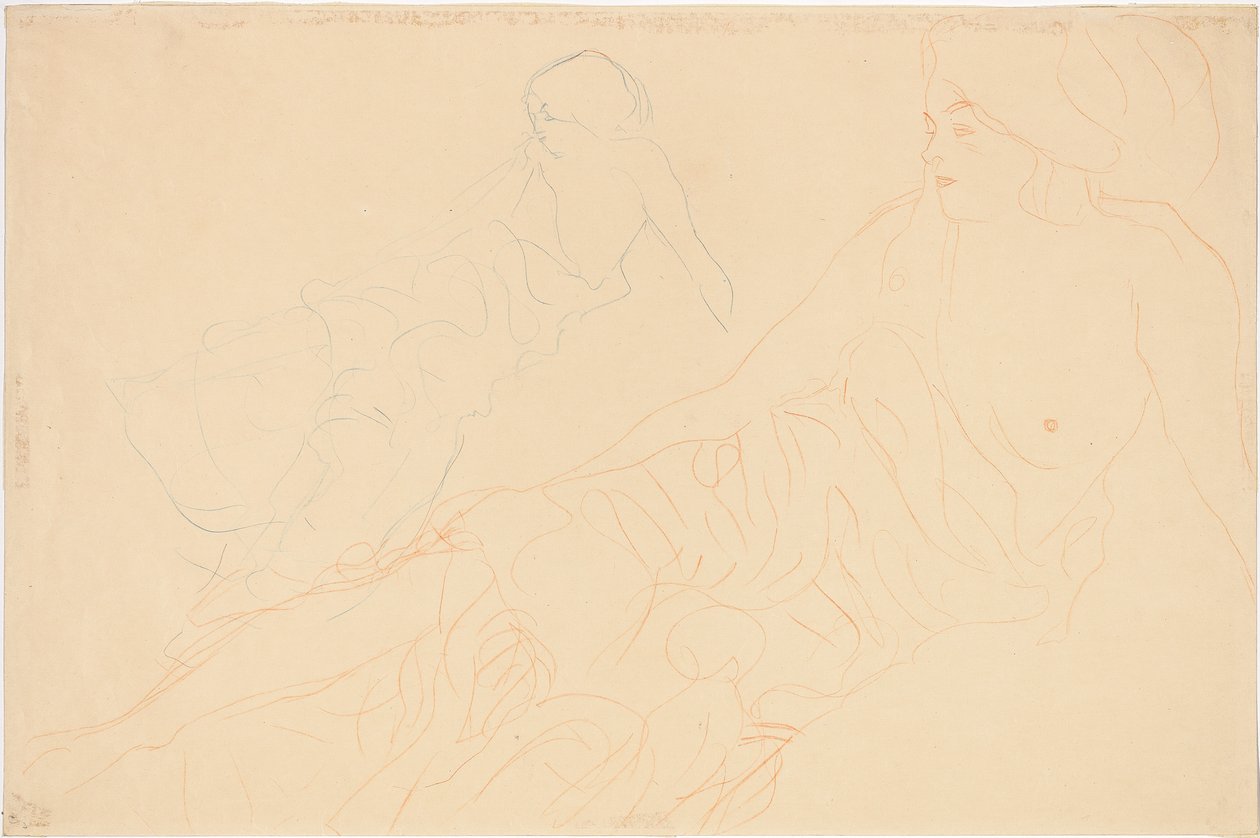 Två studier av en liggande kvinna, 1913 av Gustav Klimt