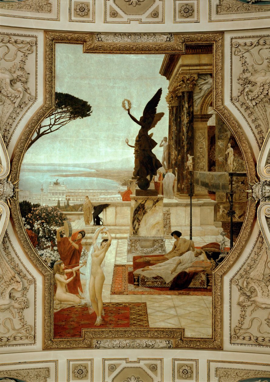 Burgtheater (hovteatern) i Wien, trappan (till vänster): Antik teater i Taormina av Gustav Klimt