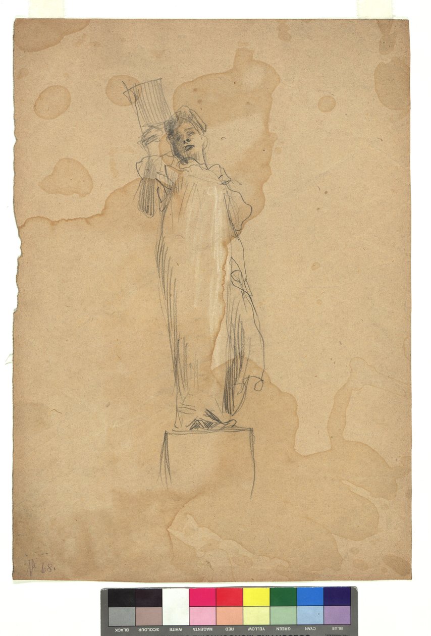 Weibliche Figur auf einem Sockel av Gustav Klimt