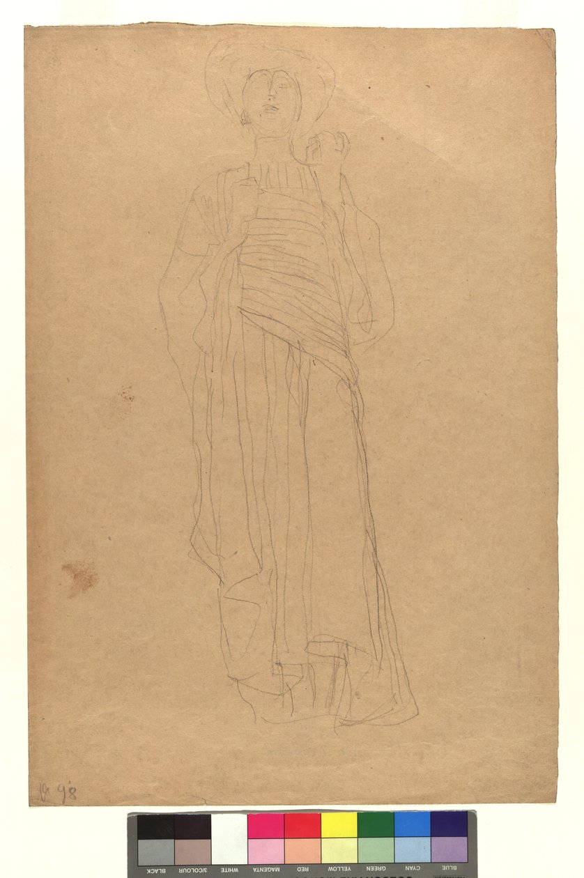 Weibliche Gestalt in langem drapierten Gewand av Gustav Klimt