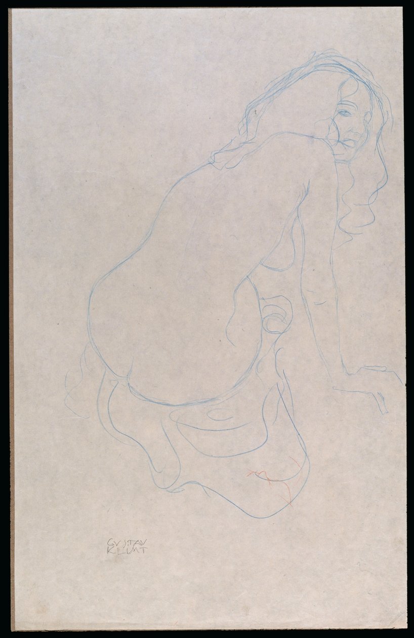 Kvinna som lutar åt höger med långt hår, ca 1910-11 av Gustav Klimt