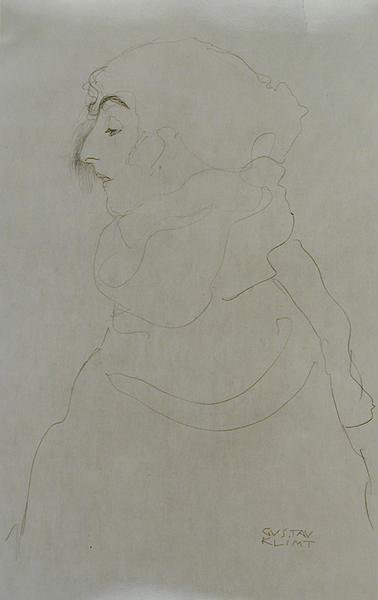 Kvinna i profil, ca 1904-06 (penna på papper) (s/v foto) av Gustav Klimt