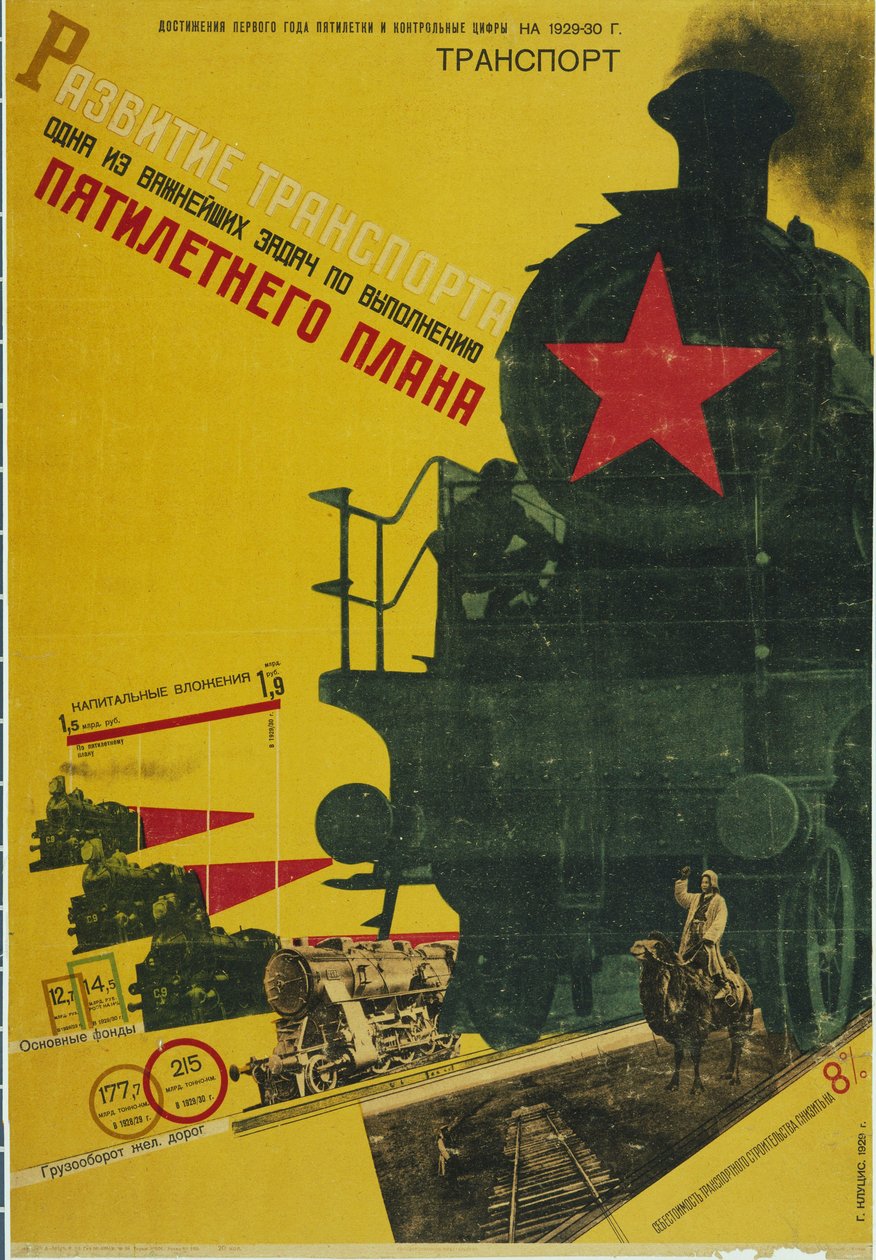 The Development of Transportation, The Five-year Plan Poster, 1929 av Gustav Klutsis