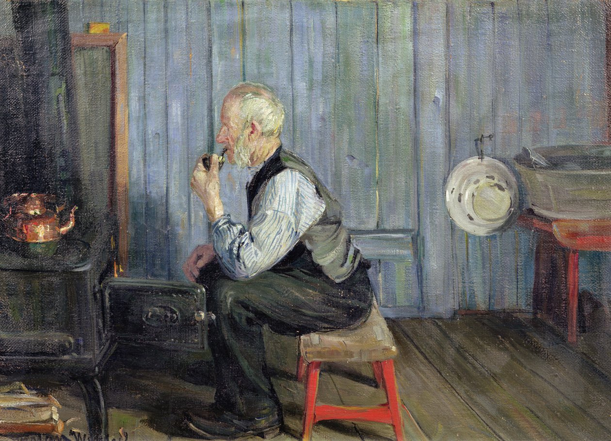 Man i blått kök (olja på duk) av Gustav Wentzel