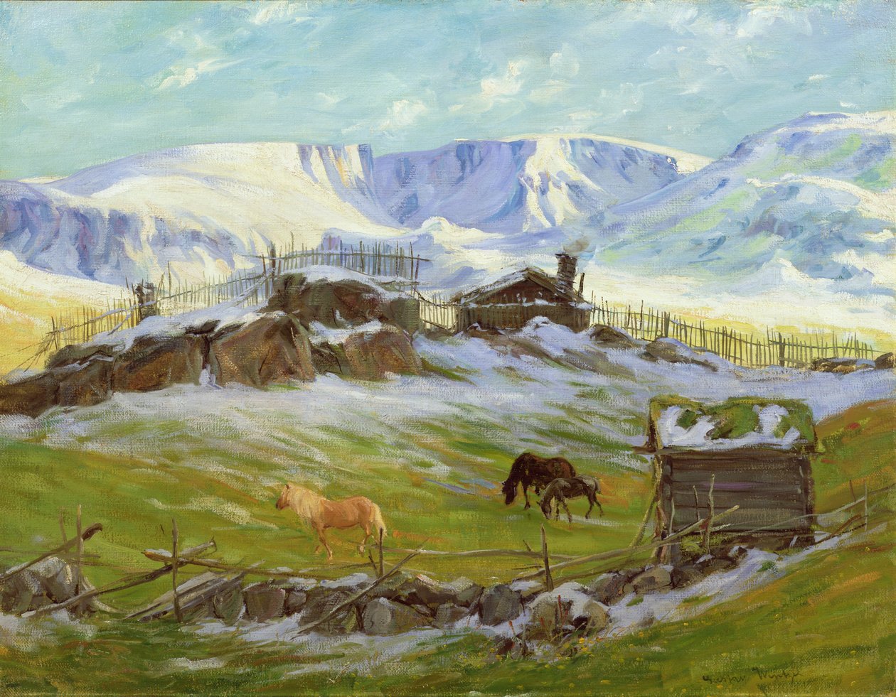 Morgonsol över berget, Vaga (olja på duk) av Gustav Wentzel