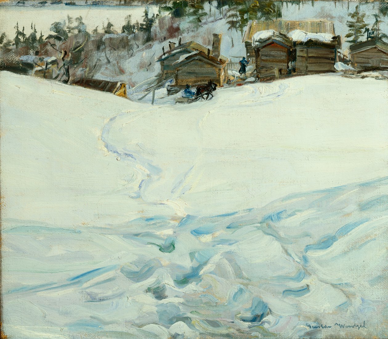 Bergsgård i vinterlandskap (olja på duk) av Gustav Wentzel