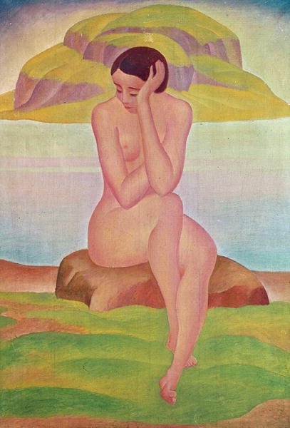 Girl on a Rock (olja på duk) av Gustav Wunderwald