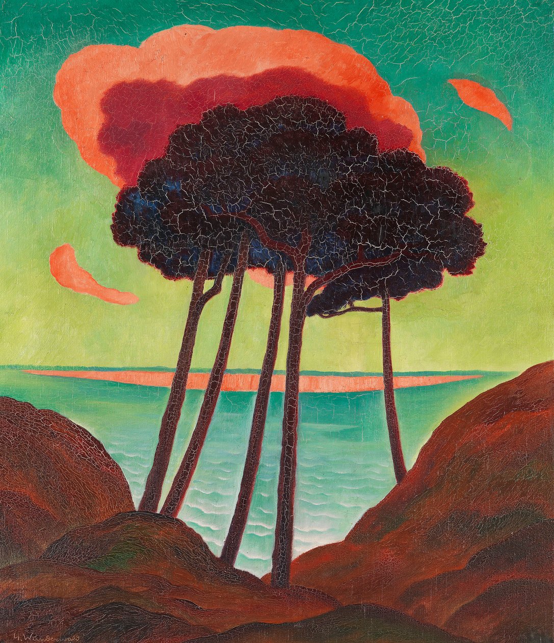 Tallar med ett rött moln, ca. 1909. av Gustav Wunderwald