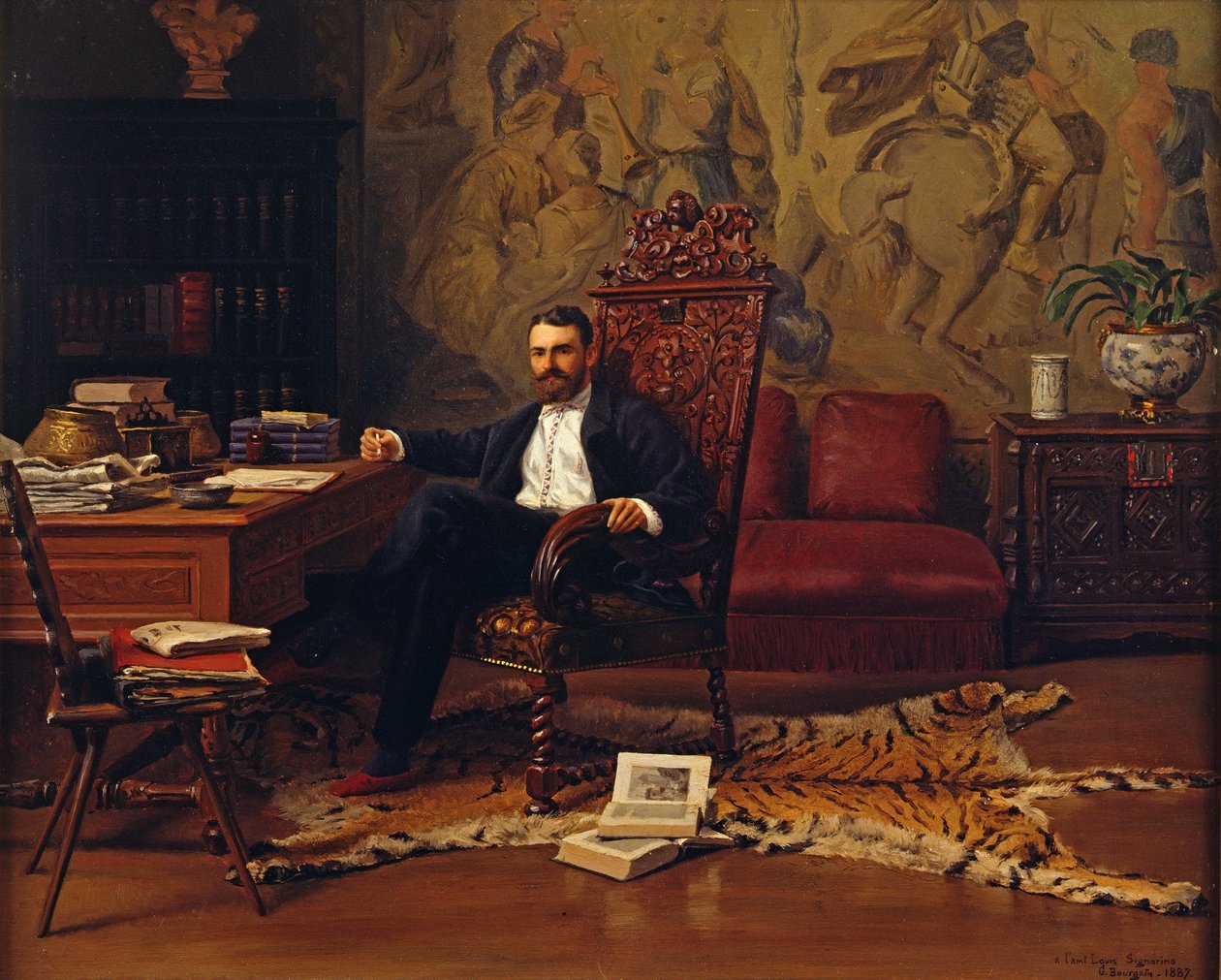 Louis Signorino sad i sit arbejdsværelse swed av Gustave Bourgain