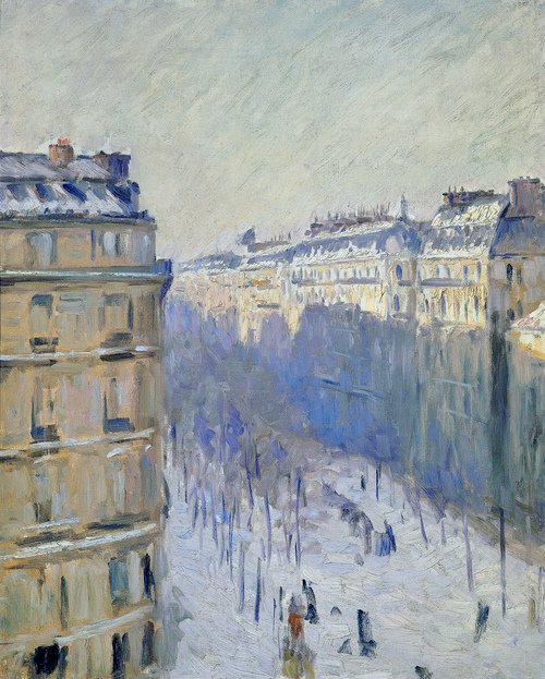 Boulevard Haussmann, effet de neige (Flers) av Gustave Caillebotte