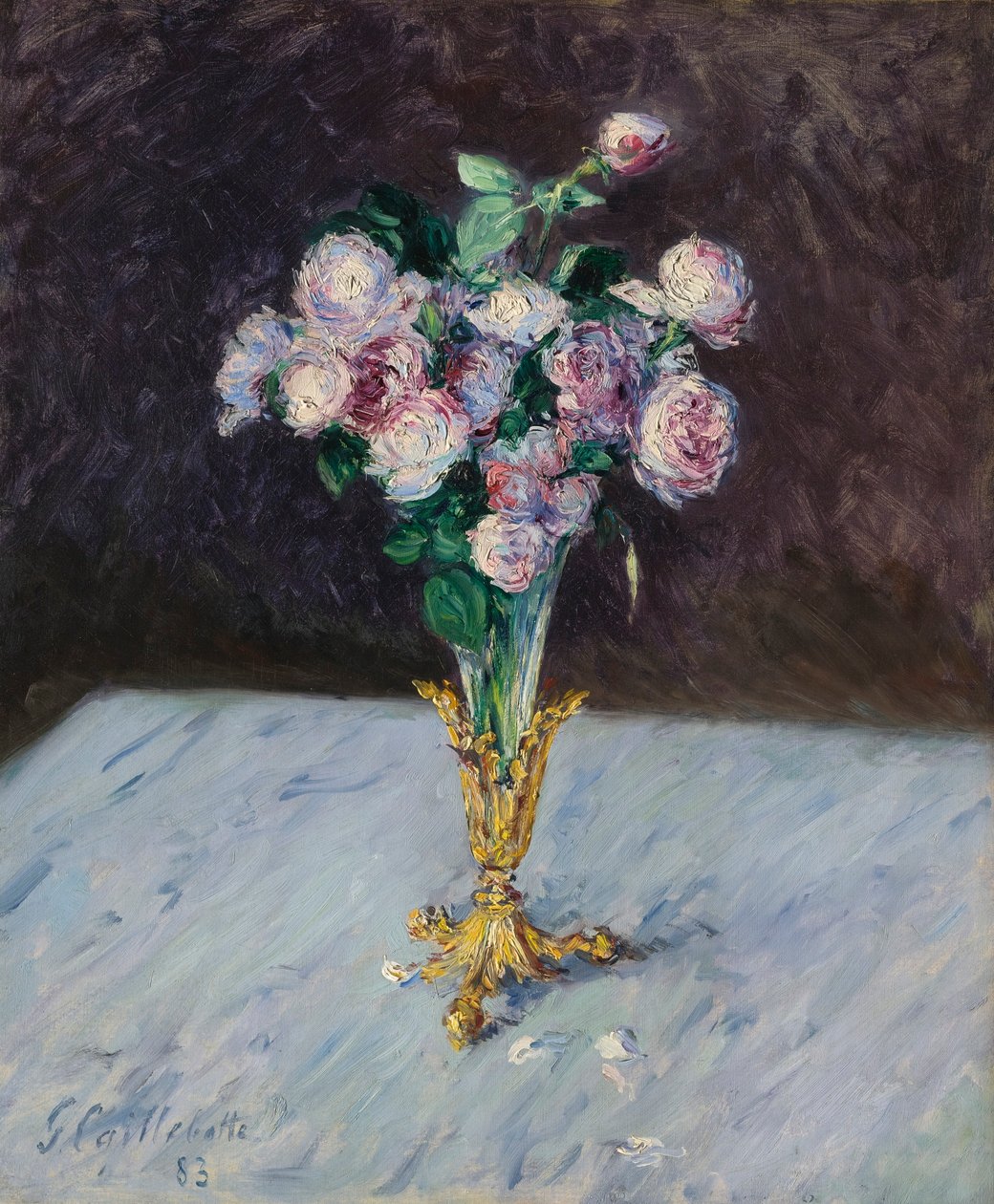 Bouquet de roses dans un vase de christal av Gustave Caillebotte