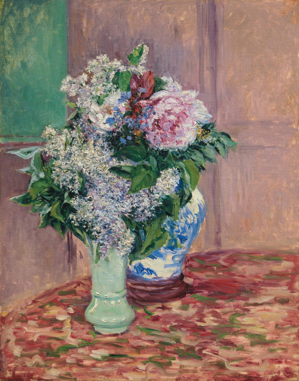 Lilas et pivoines dans deux vases av Gustave Caillebotte