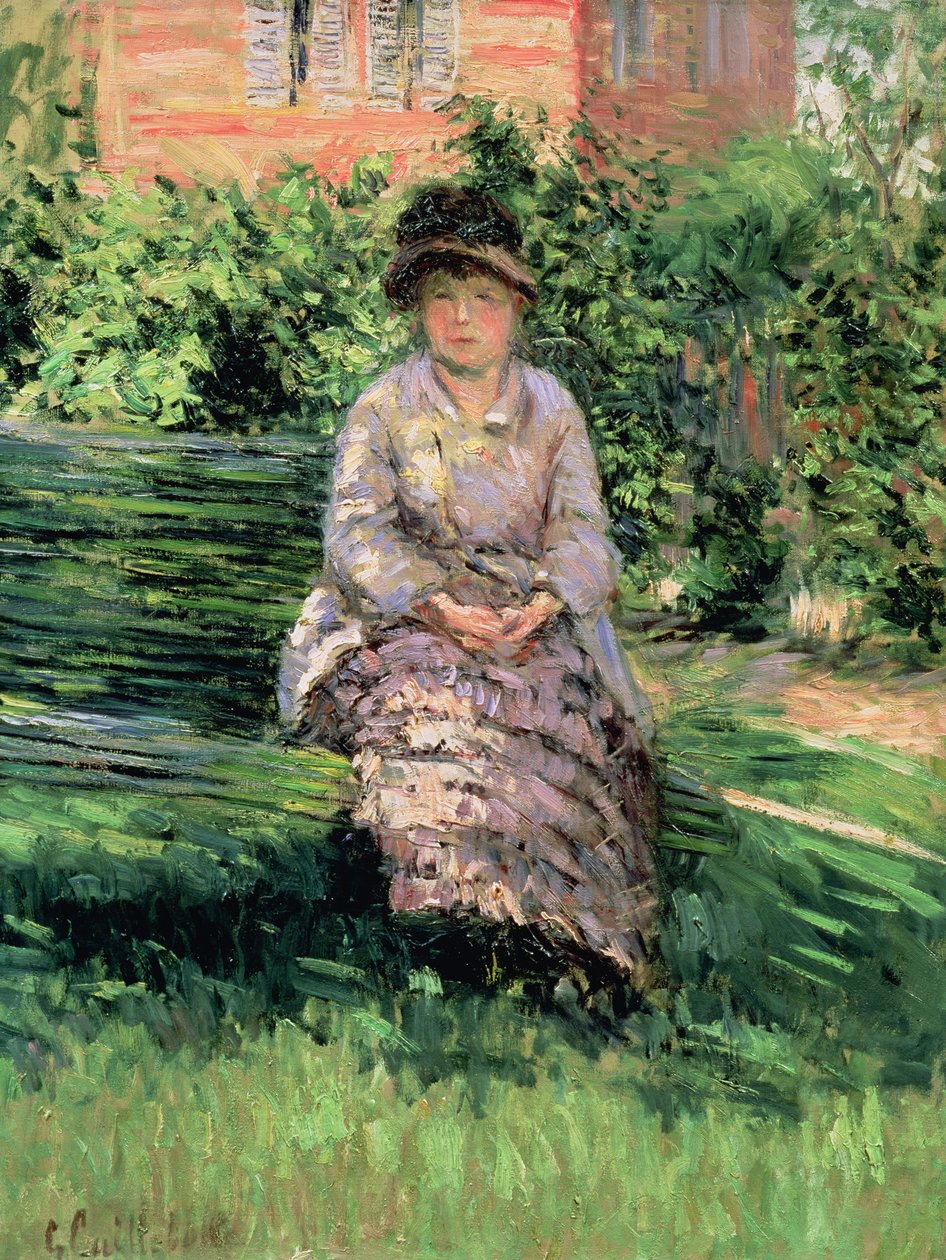 Madame Renoir (1860-1915) i trädgården vid Petit-Gennevilliers, ca 1891 av Gustave Caillebotte