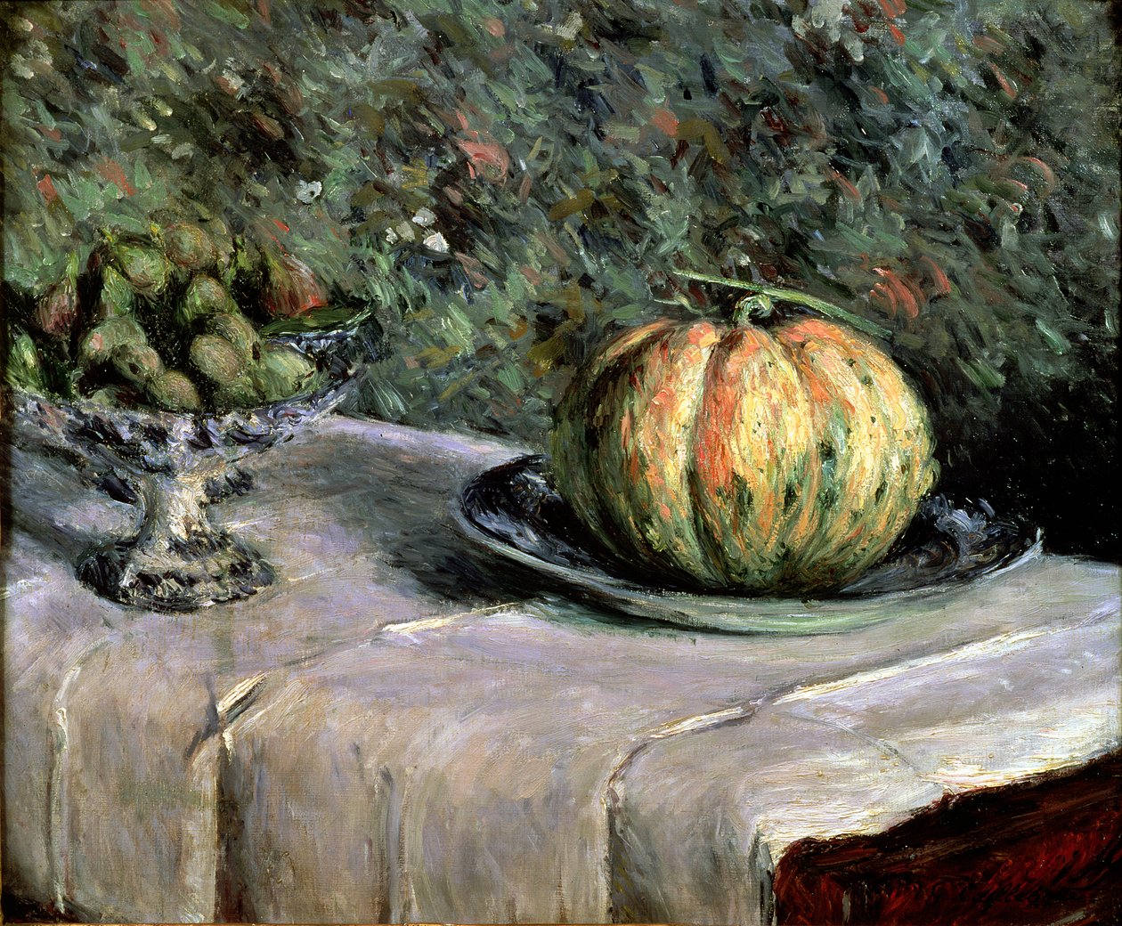 Melon- och fruktskål med fikon, 1880-82 av Gustave Caillebotte