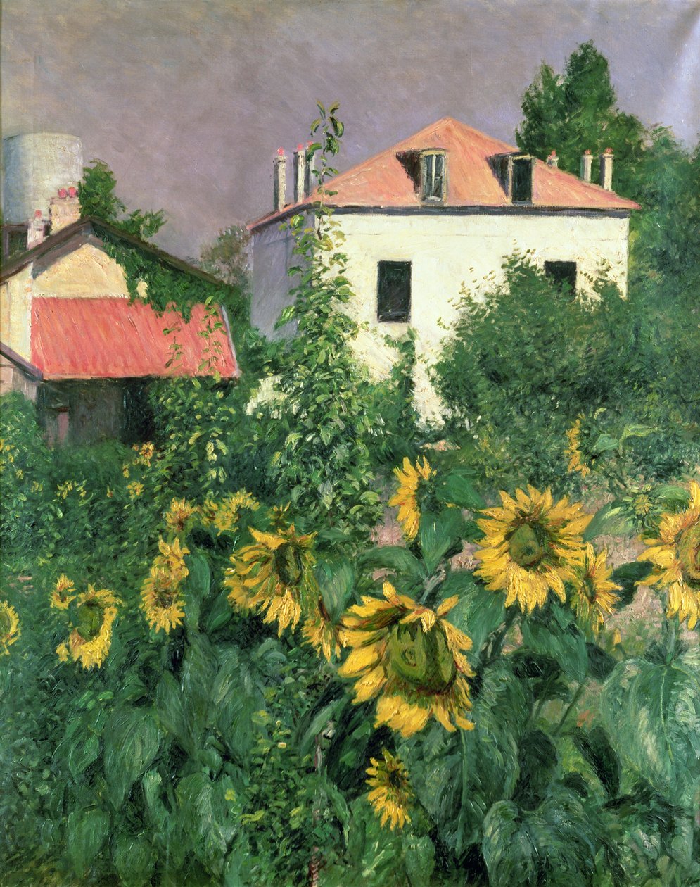 Solrosor i trädgården på Petit Gennevilliers av Gustave Caillebotte