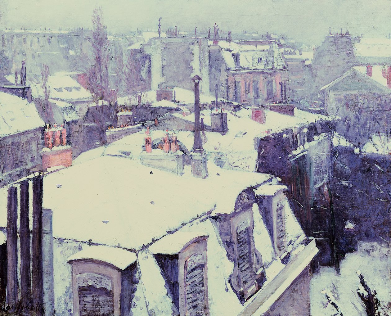 Utsikt över tak (snöeffekt) eller tak under snö, 1878 av Gustave Caillebotte