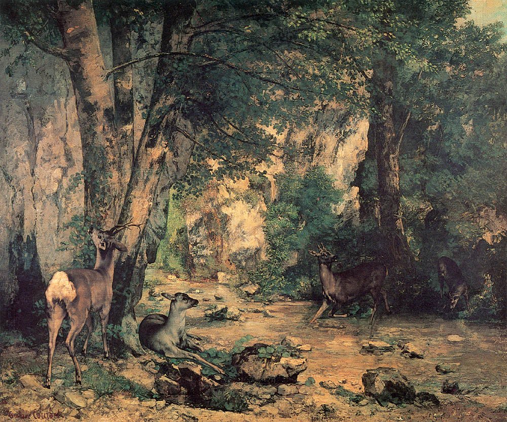 A Thicket of Deer at the Stream of Plaisir-Fountaine av Gustave Courbet