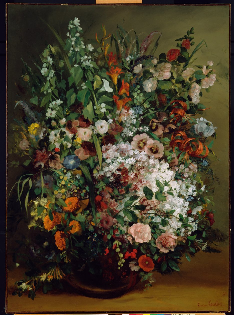 Bukett blommor i en vas av Gustave Courbet