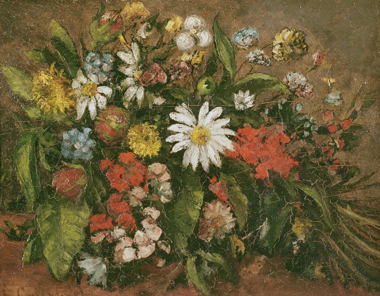 Blommor, 1871 (olja på trä) av Gustave Courbet
