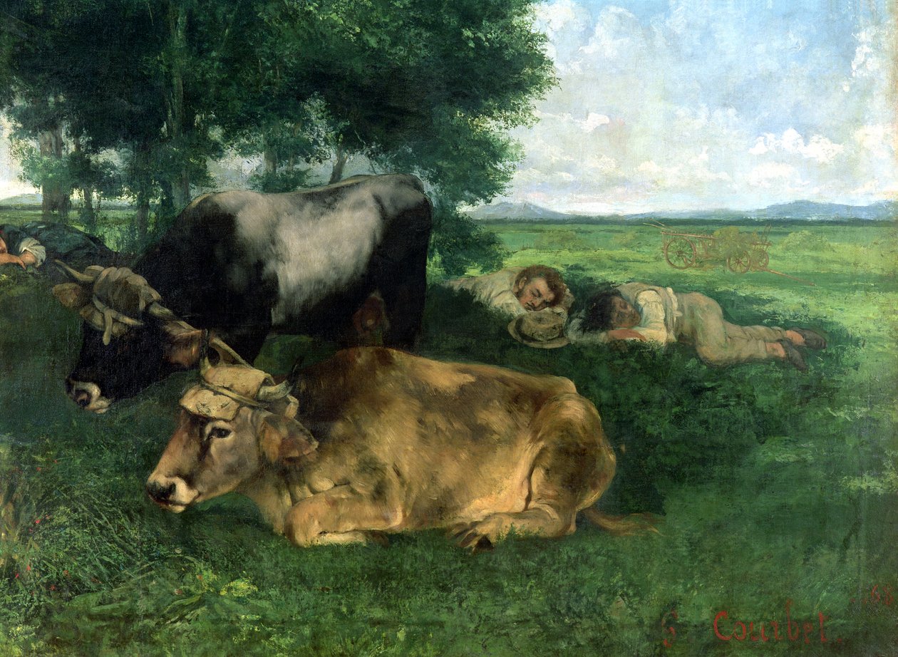 La Siesta under hösäsongen (och detalj av djur som sover under ett träd), 1867, av Gustave Courbet