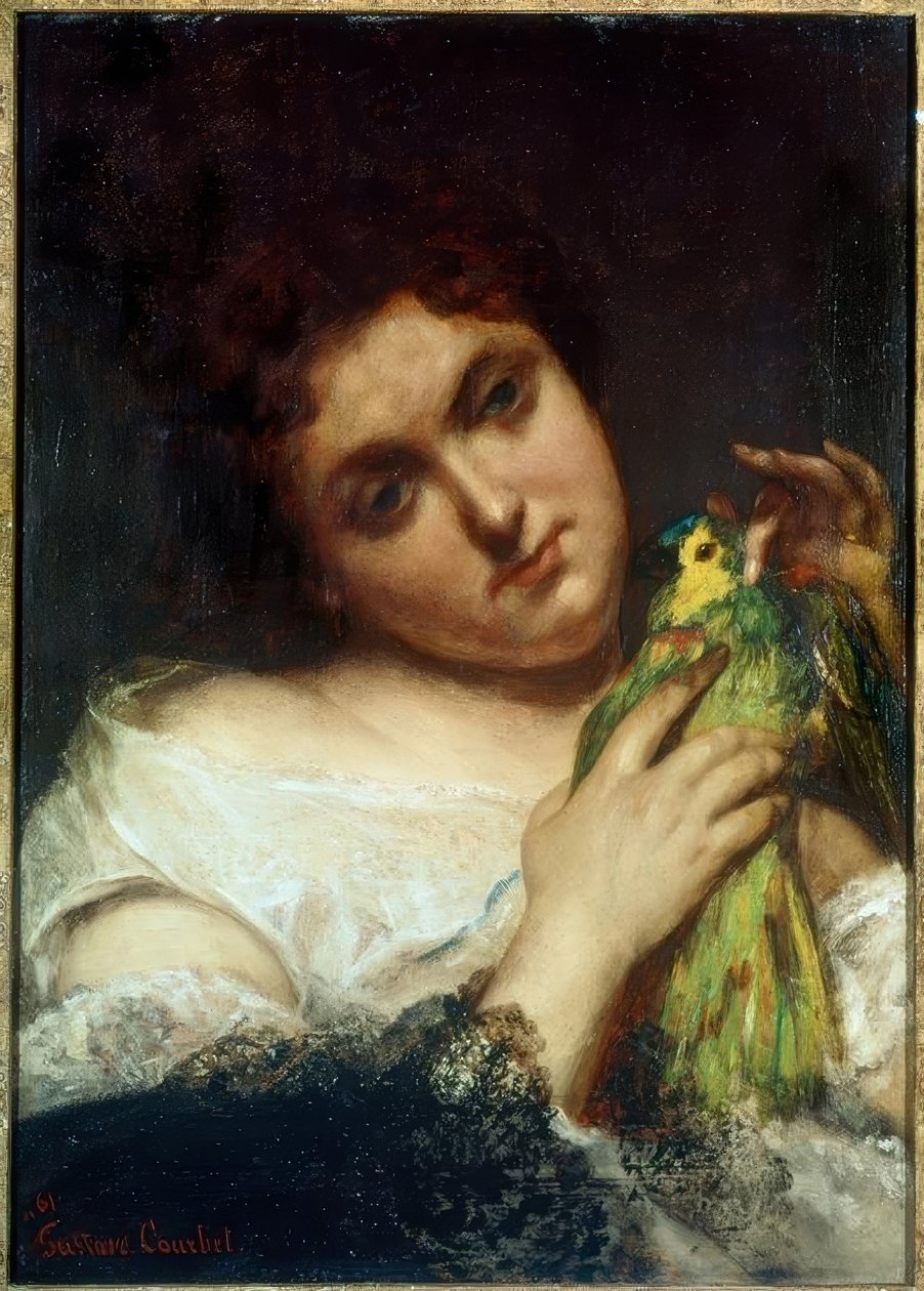 Porträtt av en kvinna som bär en papegoja (La femme au parroquet av Gustave Courbet