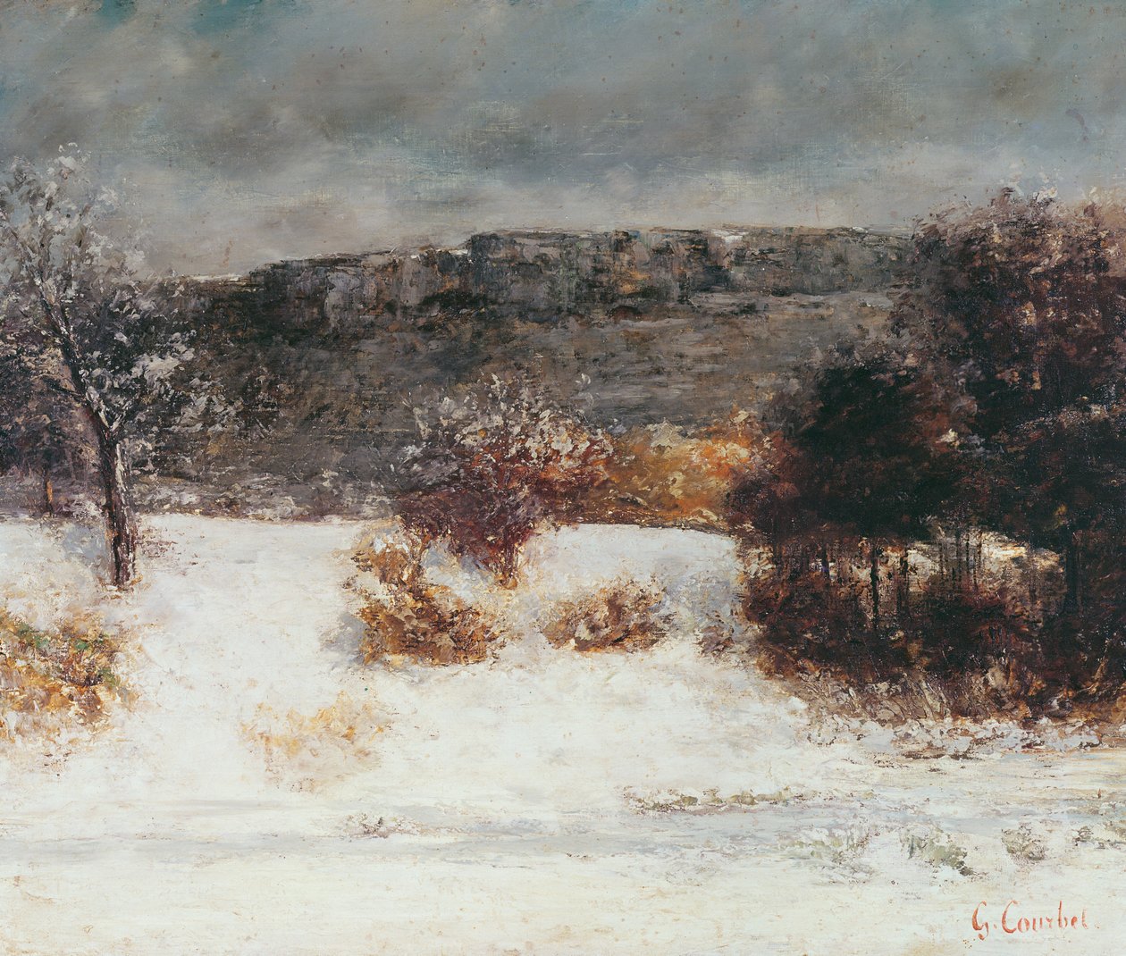 Snölandskap (Loue Valley), c.1876 av Gustave Courbet