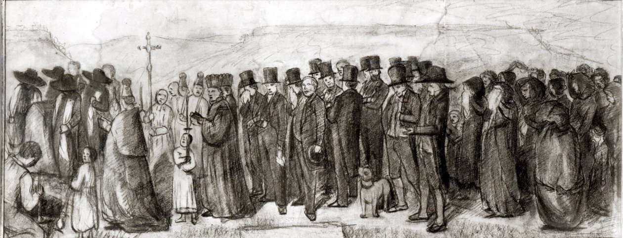Studie för begravning i Ornans, 1849 (kol på papper) av Gustave Courbet