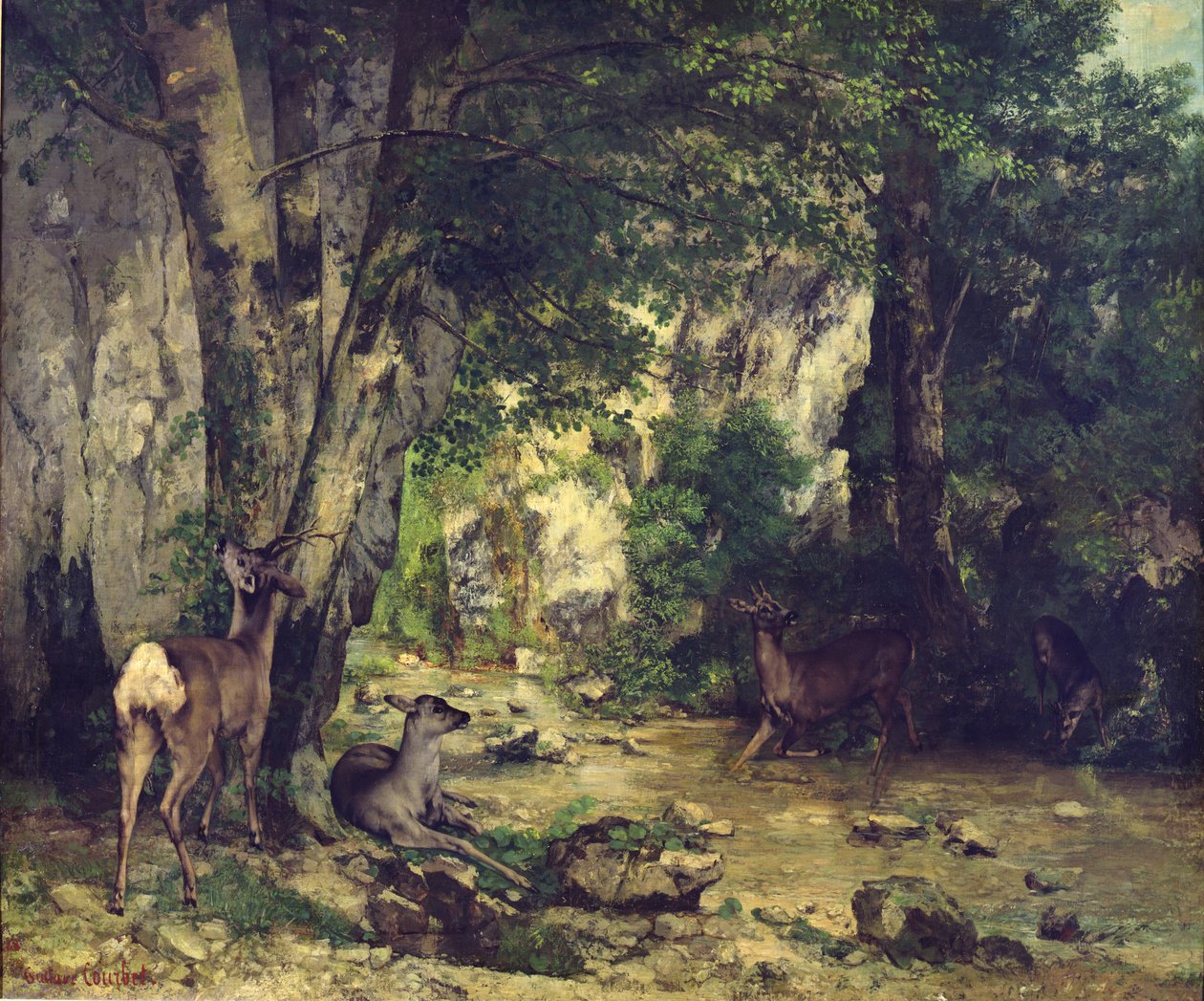 Hjortens tilbagevenden til strømmen ved Plaisir-Fontaine, 1866 swed av Gustave Courbet