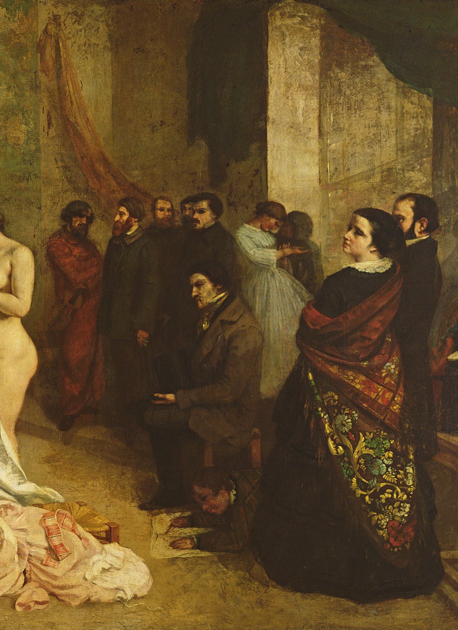 The Studio of the Painter, a Real Allegory, 1855 olja på duk detalj från 19190 av Gustave Courbet