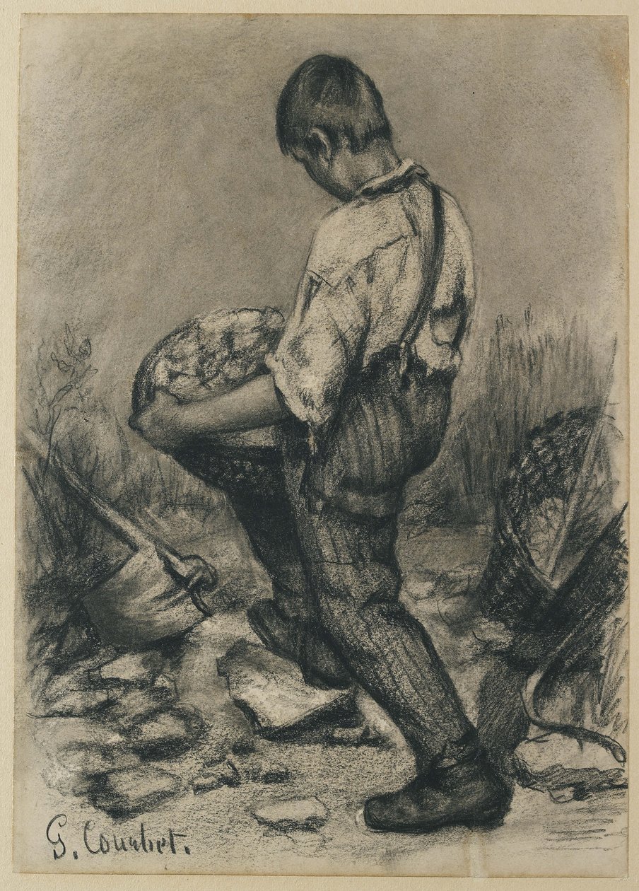 Ung stenbrytare, ca 1864 - 1865 (svart krita på tunt, grått papper) av Gustave Courbet