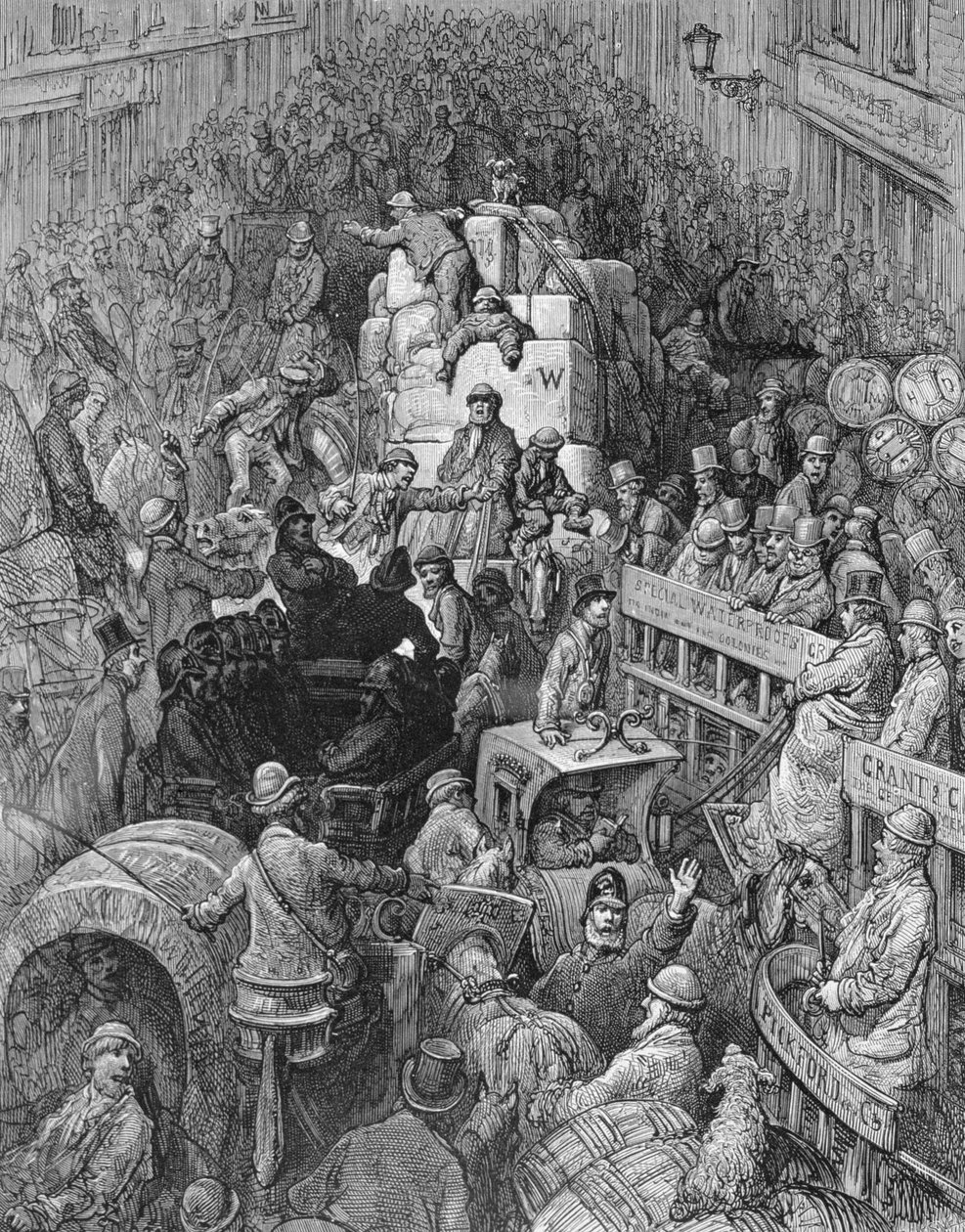 En stadsgata, från "London, en pilgrimsfärd", skriven av William Blanchard Jerrold (1826-84), graverad av Desire Mathieu Quesnel, pub. 1872 av Gustave Dore