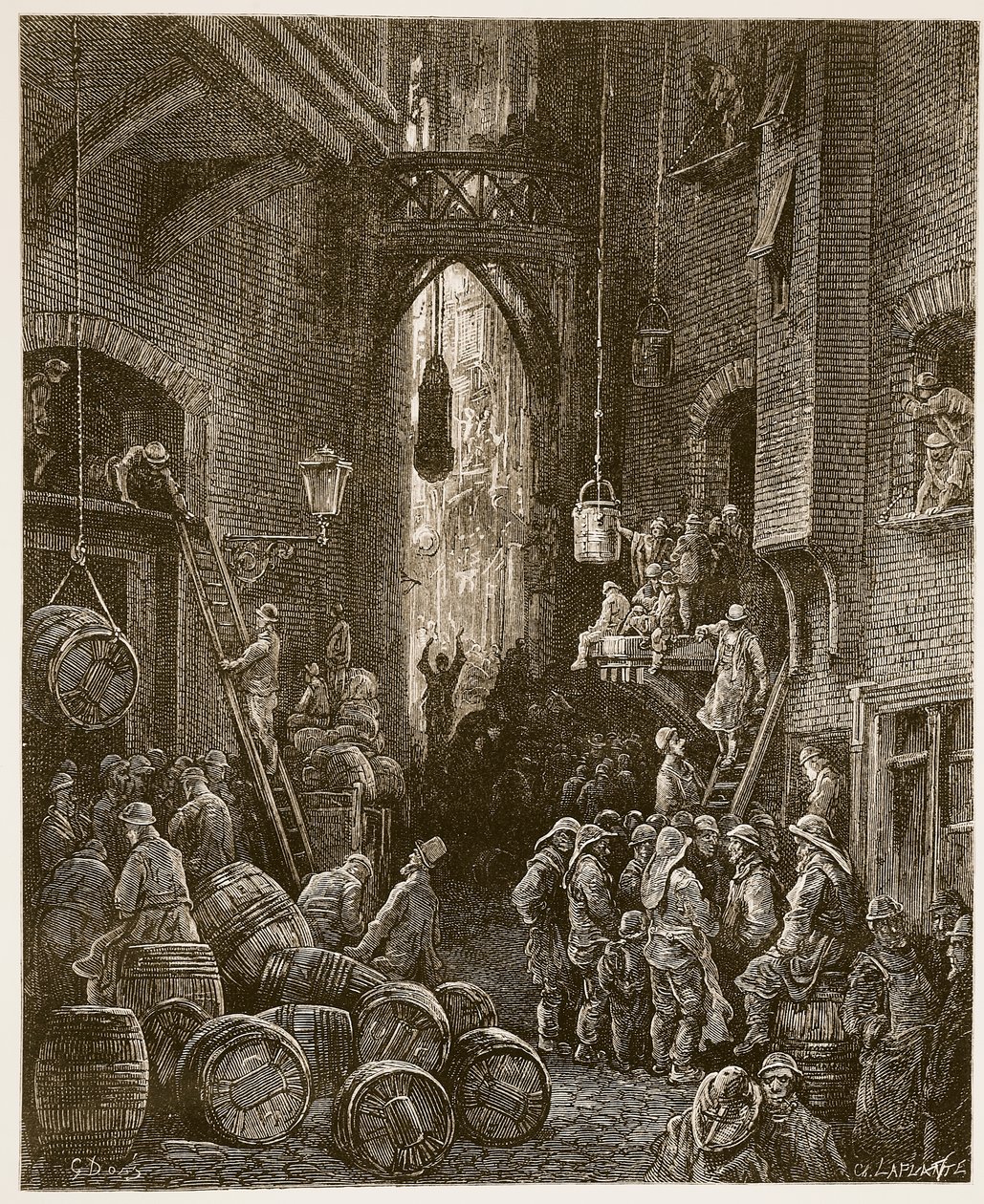 A Riverside Street, från "London, a Pilgrimage", skriven av William Blanchard Jerrold (1826-84) och graverad av Charles Laplante (d.1903) pub. 1872 av Gustave Dore