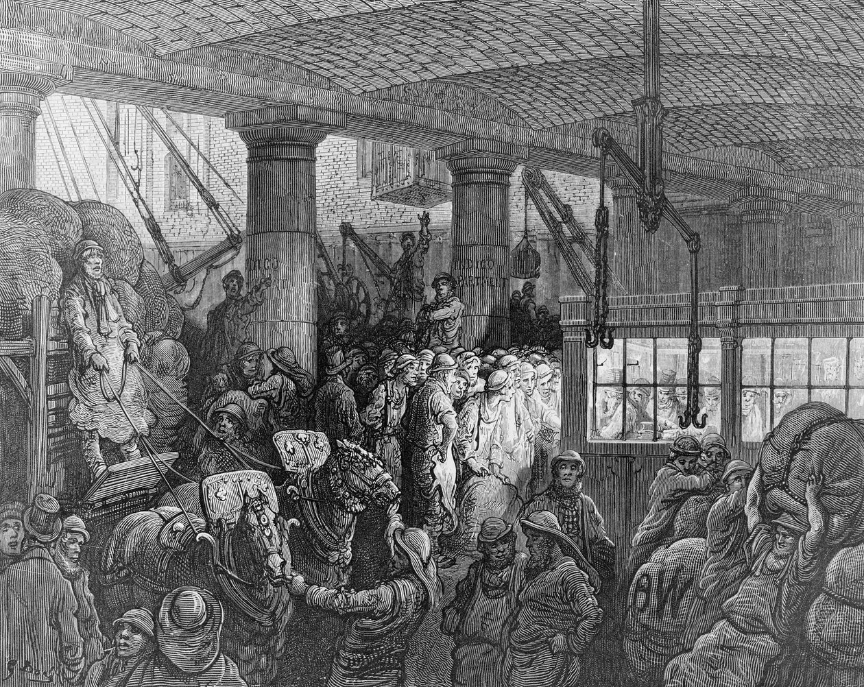 A Riverside Street, från "London, a Pilgrimage", skriven av William Blanchard Jerrold (1826-84) och graverad av Charles Laplante (d.1903) pub. 1872 av Gustave Dore
