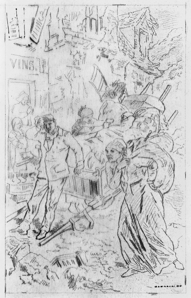 Album av belägringen av Paris, emigranter (penna och brunt bläcktvätt och penna på papper) av Gustave Dore