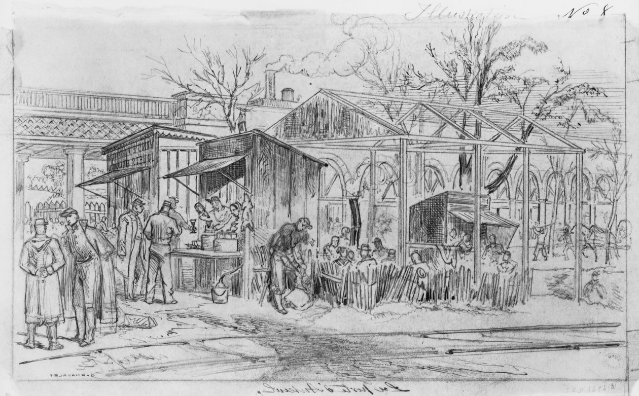 Album av belägringen av Paris, Gate of Auteuil (penna och brunt bläcktvätt och penna på papper) av Gustave Dore