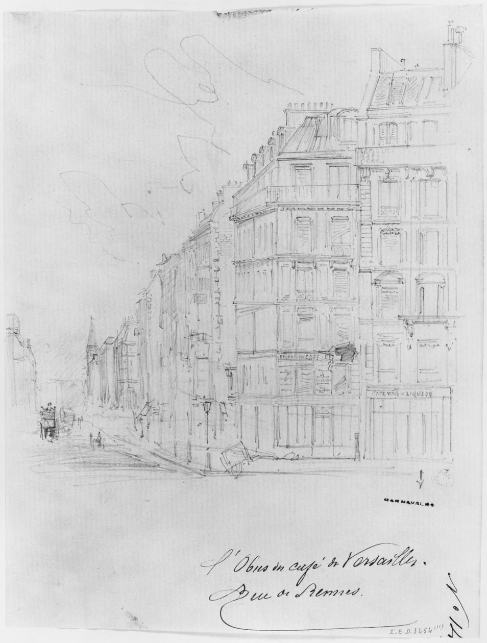 Album av belägringen av Paris, Shell of Cafe de Versailles, rue de Rennes (penna och brunt bläck tvätt och penna på papper) av Gustave Dore