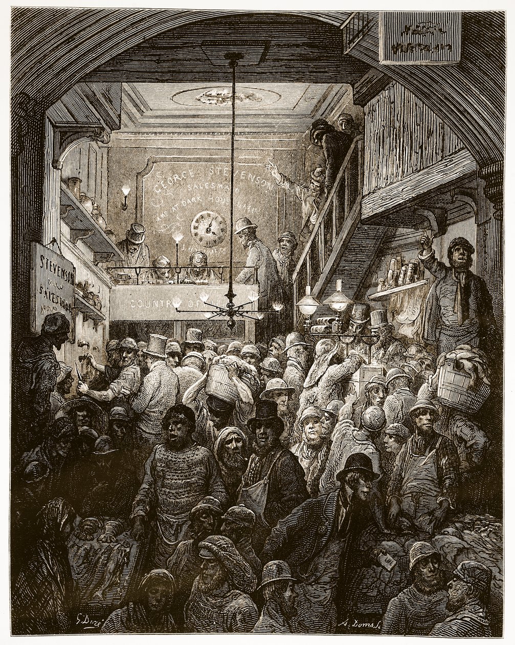 Billingsgate - Early Morning, från "London, a Pilgrimage", skriven av William Blanchard Jerrold (1826-84) och graverad av A. Doms, 1872 av Gustave Dore