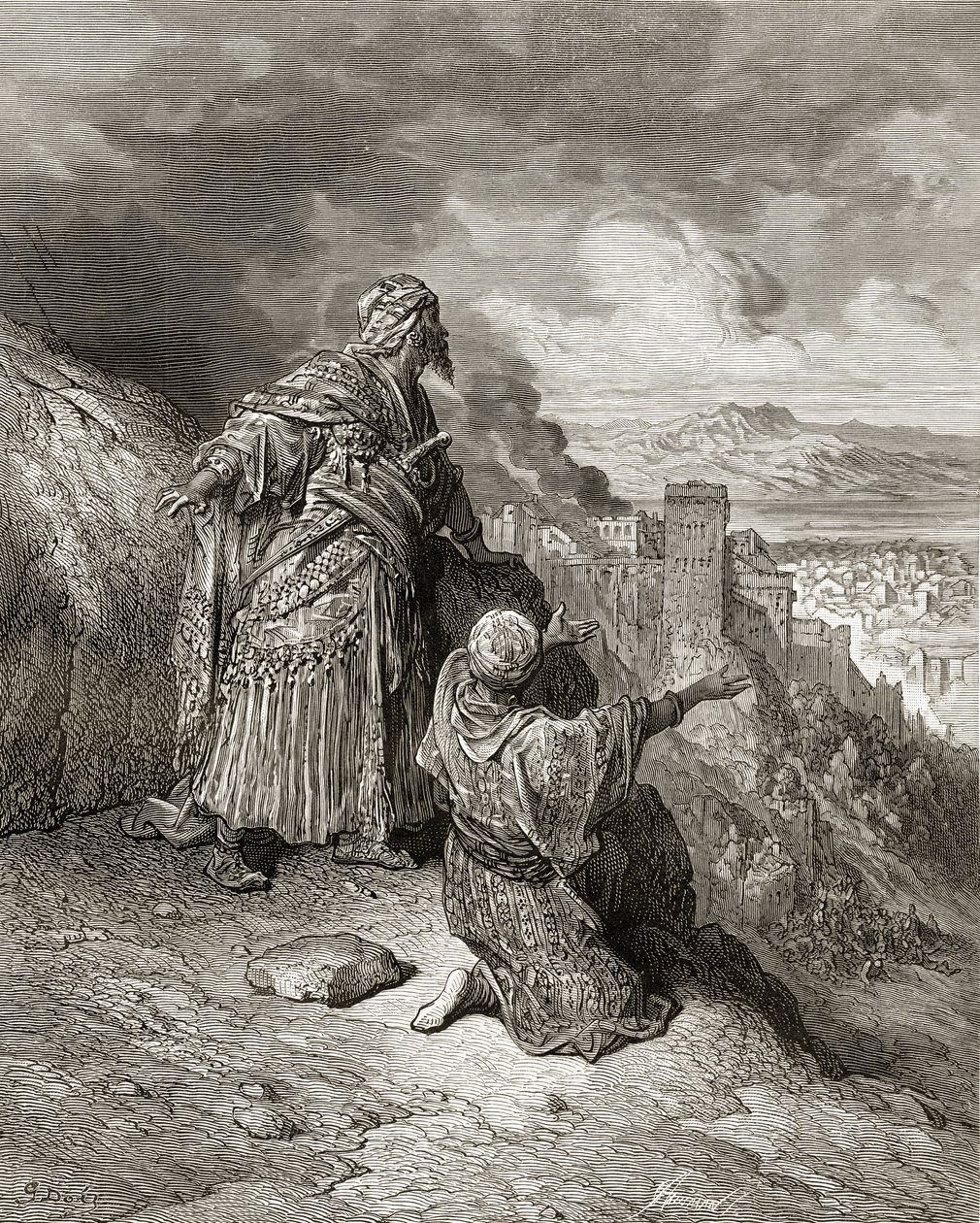 Boabdil (Muhammad XI), den sidste arabiske konge af Granada, bliver forvist i 1542, illustration fra 