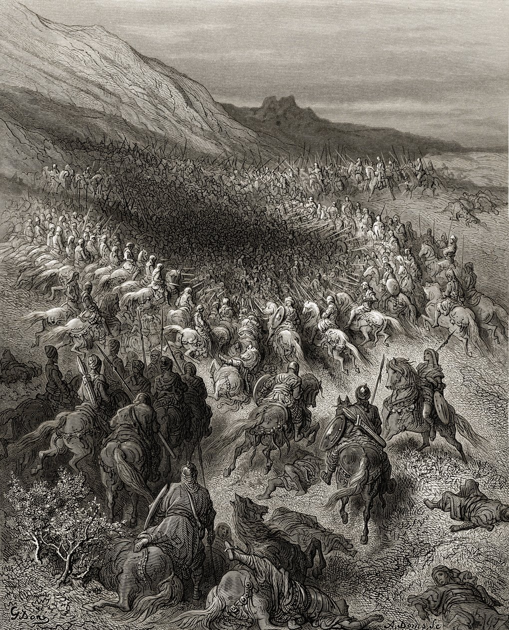 Korsfarare omgivna av Saladins (1137-93) armé, illustration från 