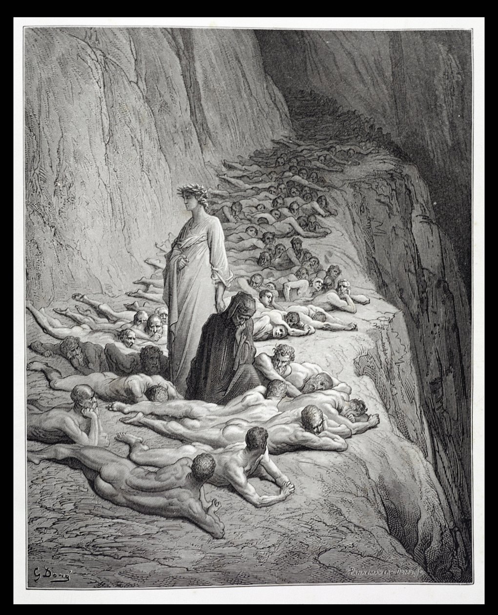 Dante och påven Adrian V, ur Den gudomliga komedin (Purgatorio) av Dante Alighieri (1265-1321), graverad av Stephane Pannemaker (1847-1930) ca 1868. av Gustave Dore