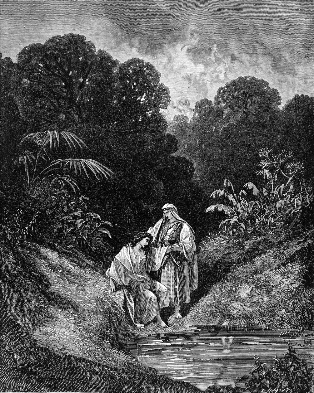 David och Jonathan, gravyr av Gustave Doré. - Bibeln av Gustave Dore