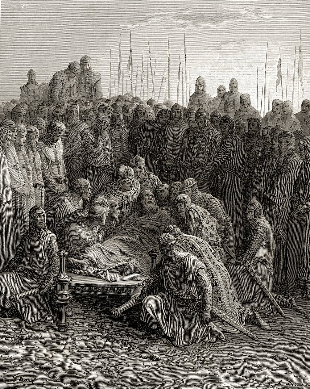 Baldwin I (1171-1205), den latinske kungen av Jerusalem, död, illustration från 