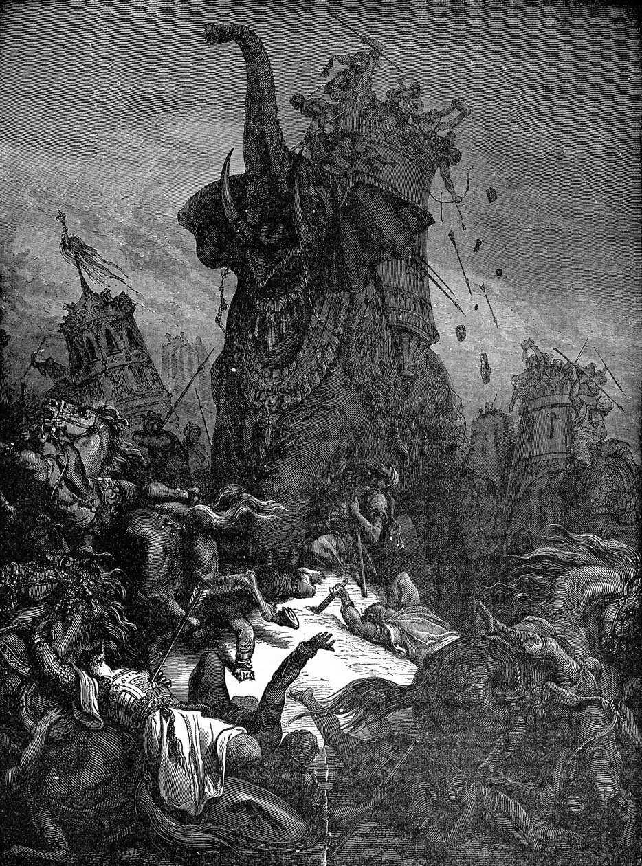 Eleazar dödad av elefanten, 1888 av Gustave Dore