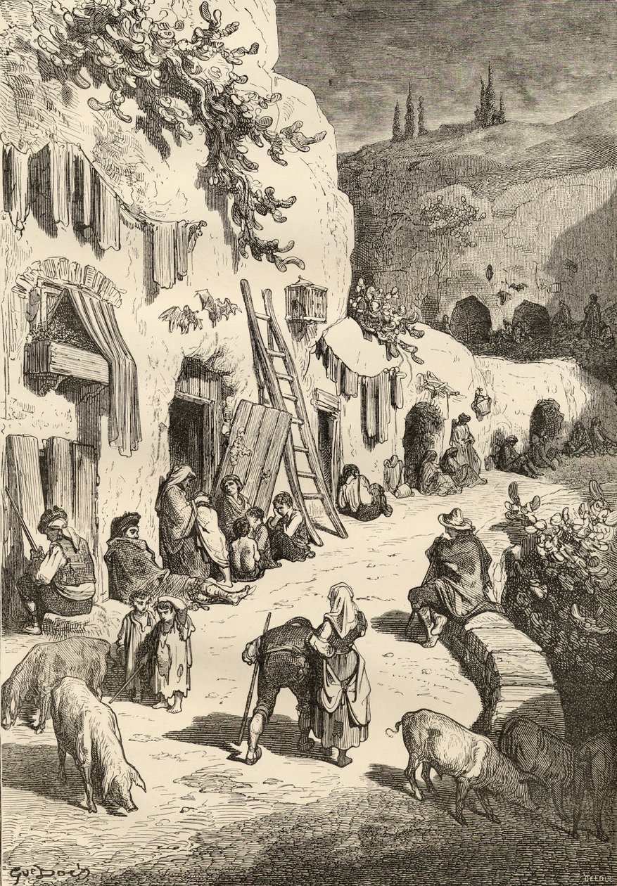 Gypsy Caves, Sacro Monte, Granada, Spanien, från "Spanish Pictures" av pastor Samuel Manning, publicerad 1870 av Gustave Dore
