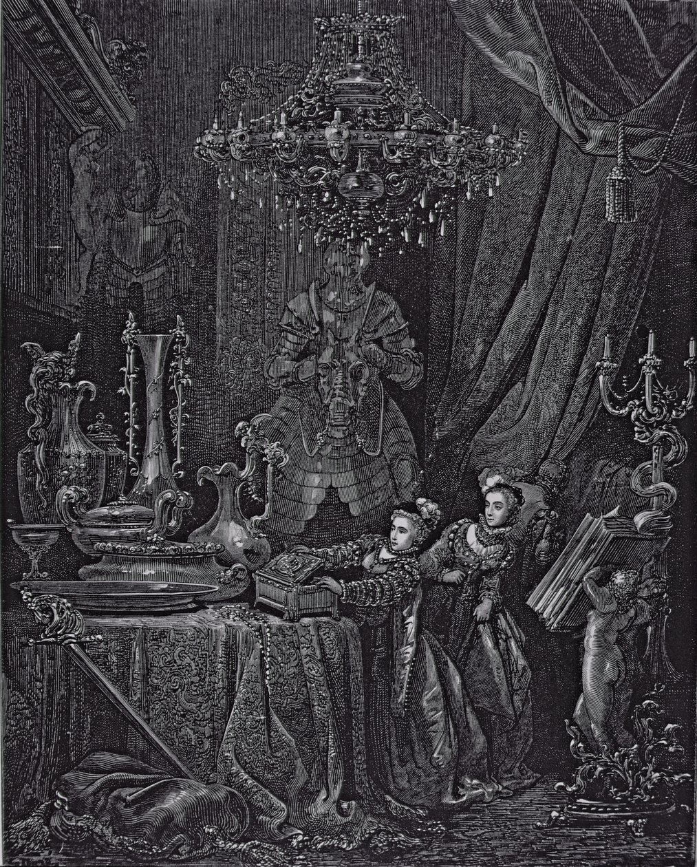 Illustration för "Blåskägg" av Charles Perrault (1628-1703) 1893 av Gustave Dore