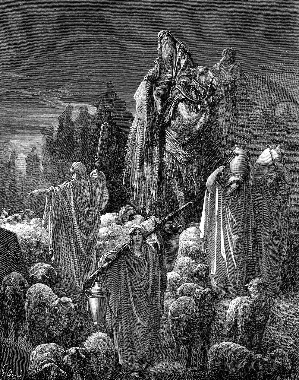 Jacob reser in i Egypten, av Gustave Doré. - Bibeln av Gustave Dore