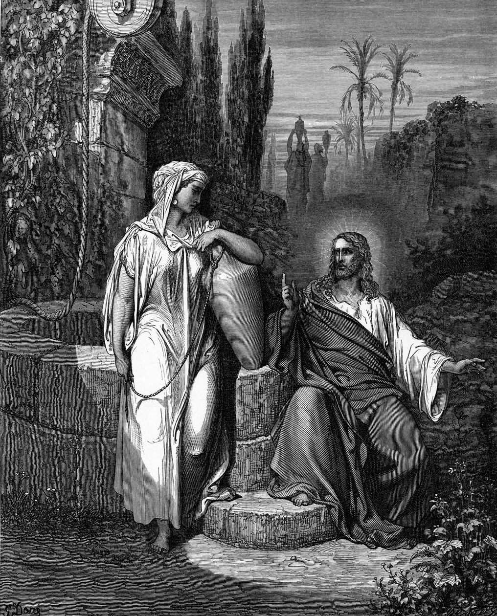Jesus talar med den samaritanska kvinnan - Bibeln av Gustave Dore