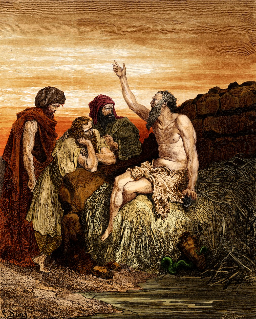 Job och hans vänner, gravyr av Doré. - Bibeln av Gustave Dore